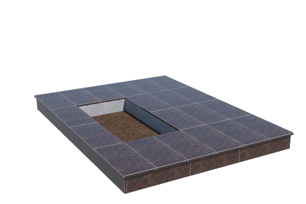 Площадки на могилу в Краснодаре | Площадка с вертикальной (15 см) облицовкой Дымовским гранитом (под цветник)