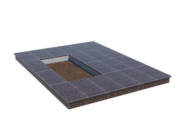 Площадки на могилу в Краснодаре | Площадка с вертикальной (10 см) облицовкой Дымовским гранитом (под цветник)