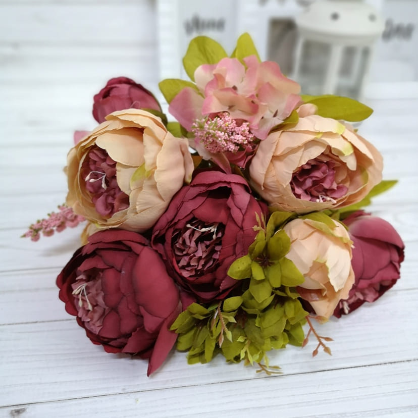 Искусственные цветы в Краснодаре | Цветы искусственные «Пионы», персиково-малиновые, букет