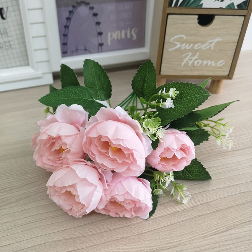 Искусственные цветы в Краснодаре | Цветы искусственные «Минипиончики с гипсофилой», нежно-розовые, букет