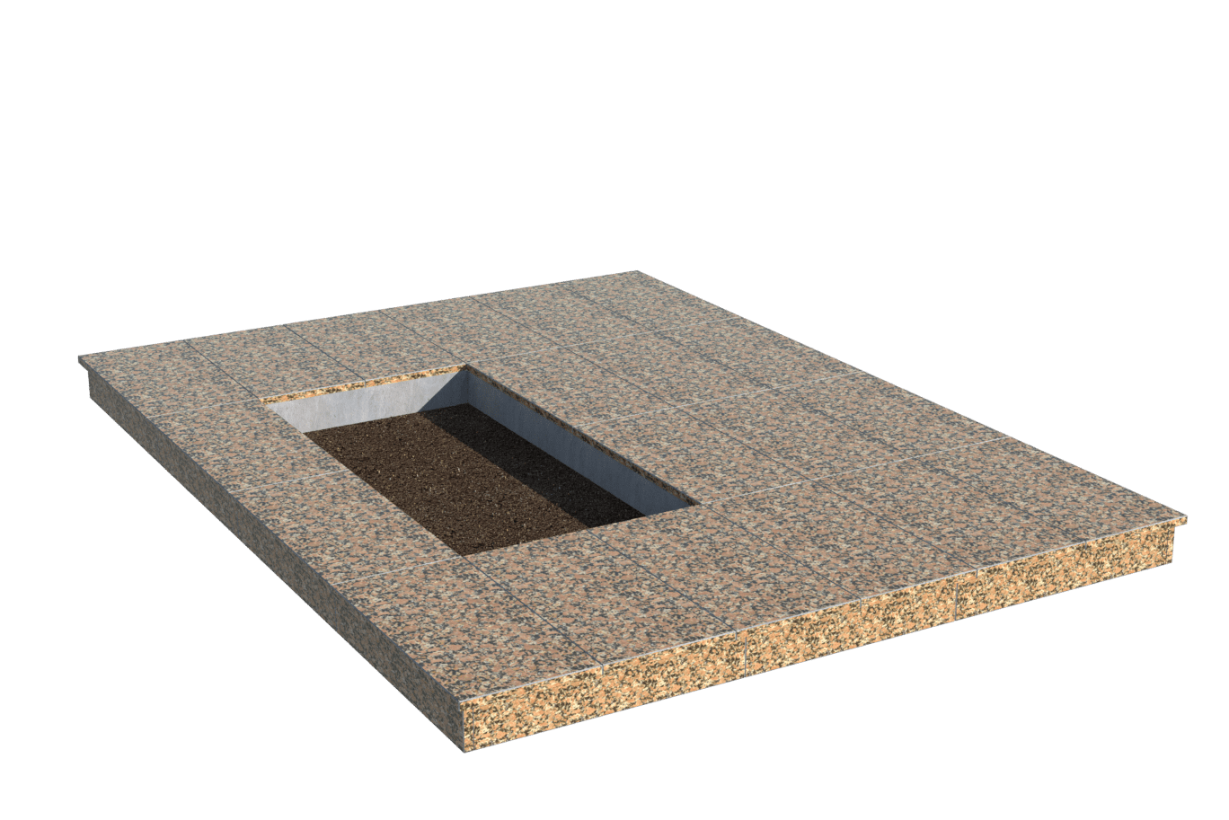 Площадки на могилу в Краснодаре | Площадка с вертикальной (10 см) облицовкой Южно-Султаевским гранитом (под цветник)