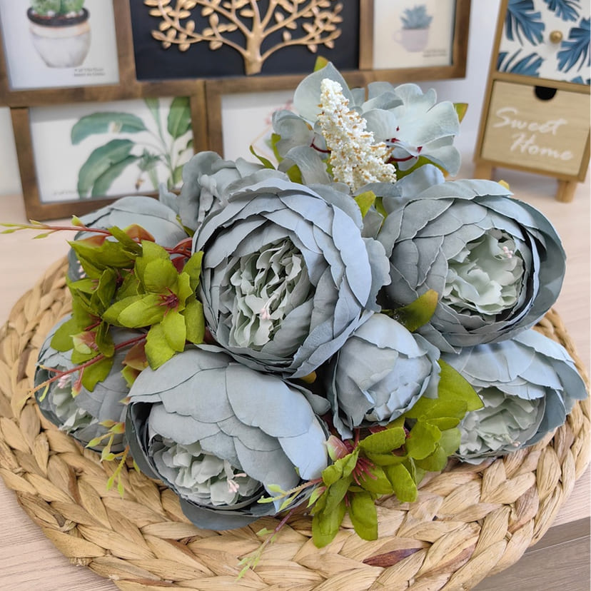 Искусственные цветы в Краснодаре | Цветы искусственные «Пионы», серо-голубые, букет